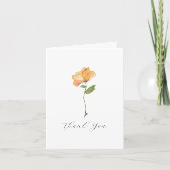 Watercolor Orange Poppies Funeral Thank You Cards (Front)