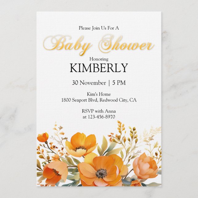 Watercolor Orange Poppies Invitation (Front)
