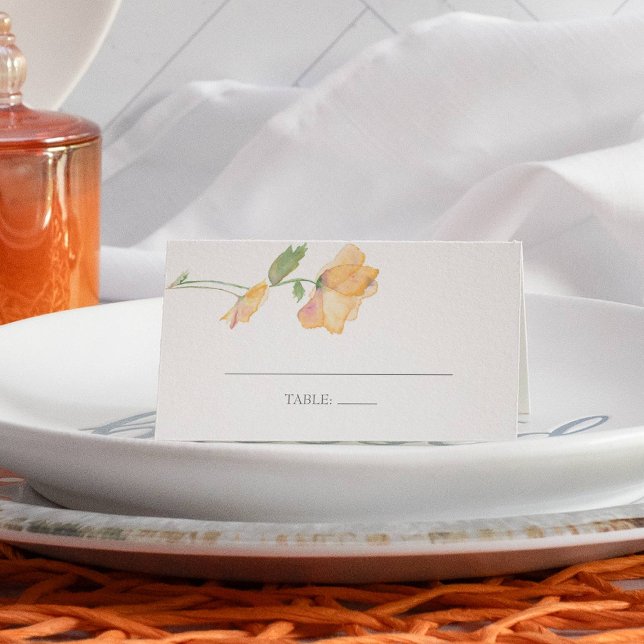 Watercolor Orange Poppy Flower Place Cards (Wedding place cards orange flowers watercolor poppies )