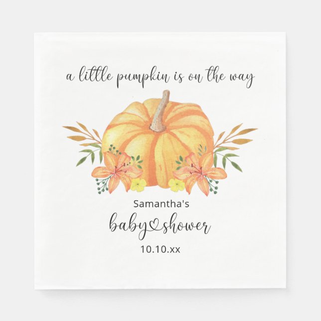 Watercolor orange Pumpkin baby shower Napkin (Front)