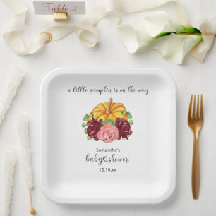 Watercolor orange Pumpkin baby shower Paper Plate