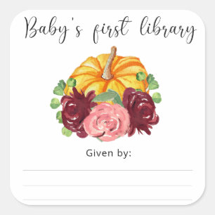Watercolor orange Pumpkin - Baby's first library Square Sticker