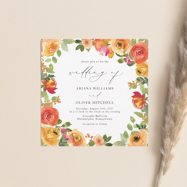 Watercolor Orange & Red Floral Wedding Invitation (Creator Uploaded)