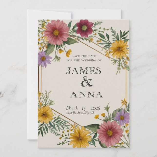 Watercolor Orange Rose Wedding Invitation Template (Front)