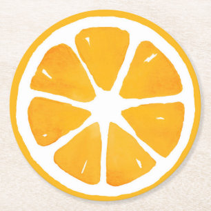 Watercolor Orange Slice  Round Paper Coaster