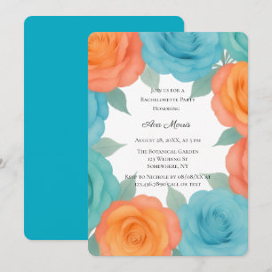 Watercolor Orange & Teal Roses Bachelorette Party Invitation