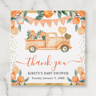 Watercolor Orange Truck Floral Baby Shower Favour Tags