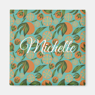 Watercolor Orange Turquoise Botanical Personalised Magnet