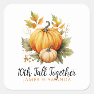 Watercolor Orange & White Fall Couple Anniversary Square Sticker