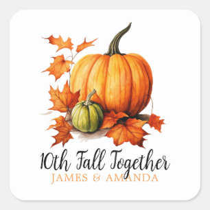 Watercolor Orange & White Fall Leaves Couple Square Sticker
