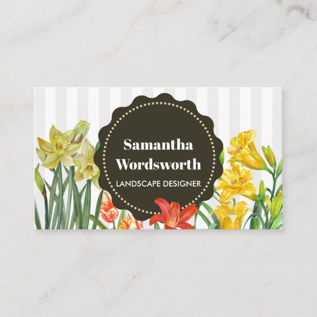 Watercolor Orange Yellow Spring Flowers Business Card (Front)