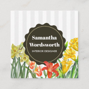 Watercolor Orange Yellow Spring Flowers Square Business Card