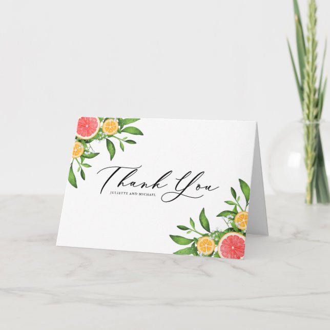 Watercolor Oranges and Grapefruits Bouquet Thank You Card (Front)