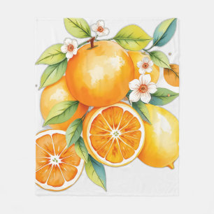 Watercolor Oranges and Lemons with Floral Accents Fleece Blanket