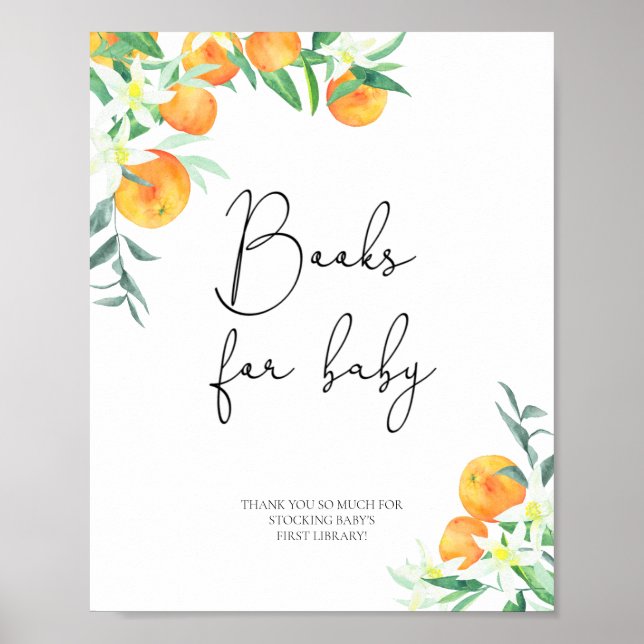 Watercolor oranges, books for baby poster (Front)