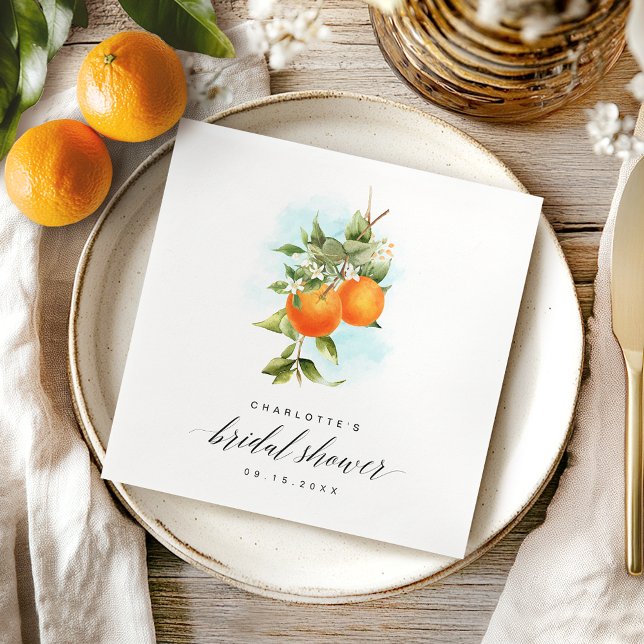 Watercolor Oranges Citrus Bridal Shower Napkin (Creator Uploaded)