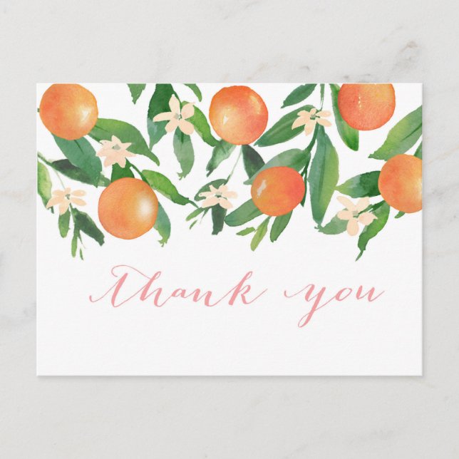 Watercolor Oranges Citrus fruit blossom thank you Postcard (Front)