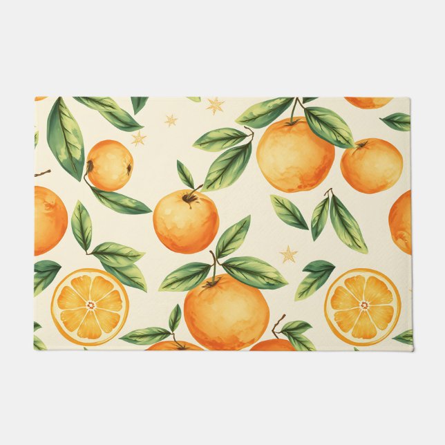 Watercolor Oranges Citrus Pattern Doormat (Front)