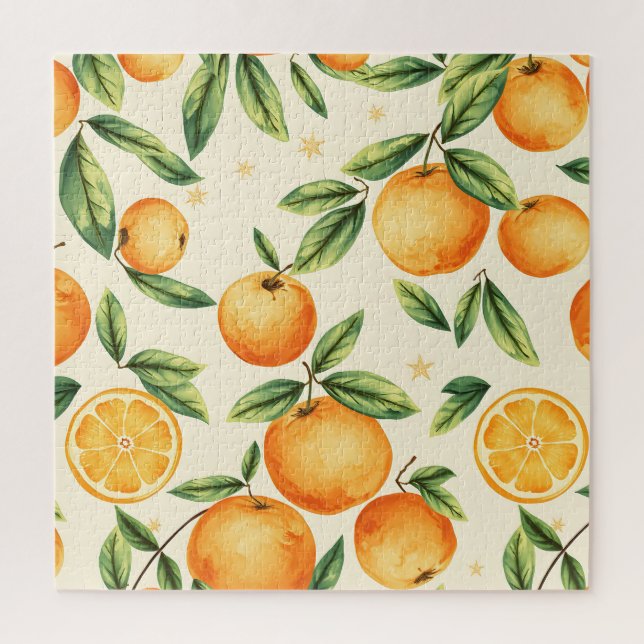 Watercolor Oranges Citrus Pattern Jigsaw Puzzle (Vertical)