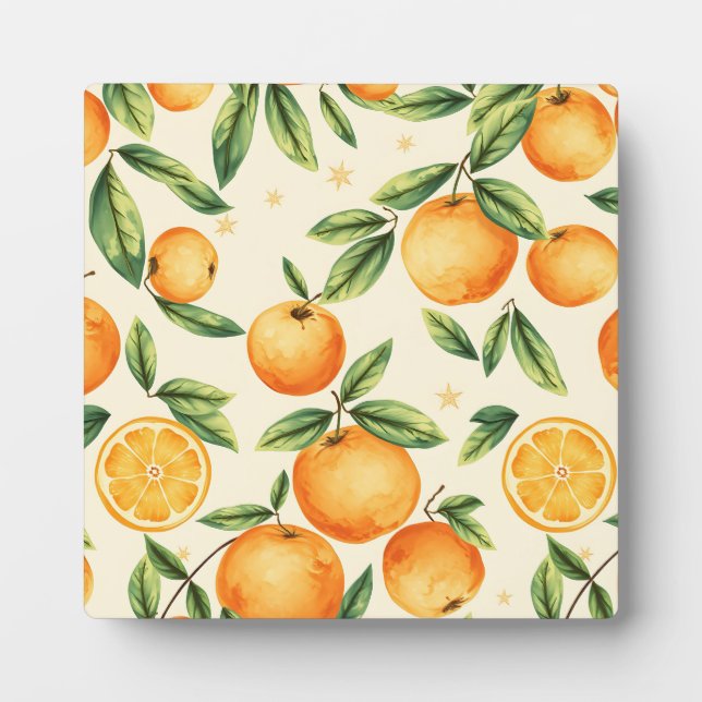 Watercolor Oranges Citrus Pattern Plaque (Front)