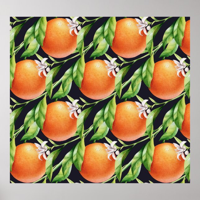 Watercolor Oranges: Citrus Seamless Pattern Poster (Front)