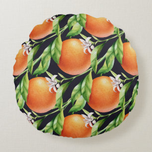 Watercolor Oranges: Citrus Seamless Pattern Round Cushion