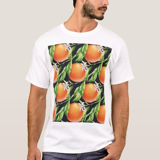 Watercolor Oranges: Citrus Seamless Pattern T-Shirt (Front)