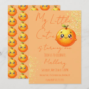 Watercolor Oranges First Cute Birthday Invitation