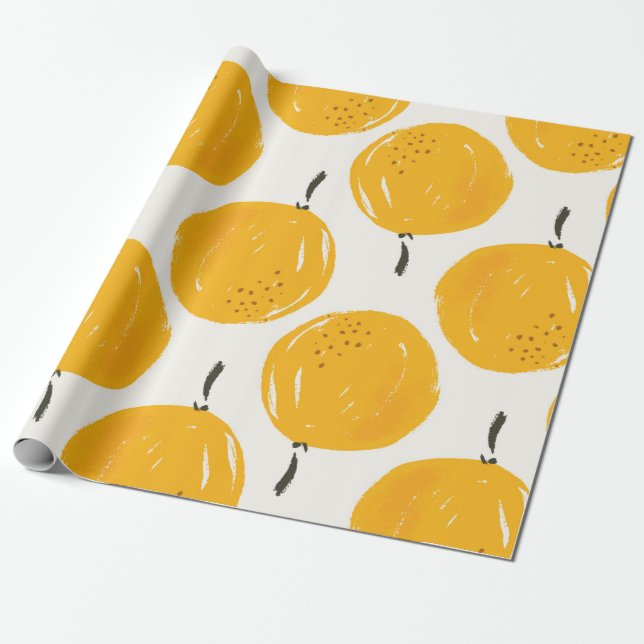 Watercolor oranges fruit hand painted illustration wrapping paper (Unrolled)