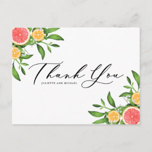 Watercolor Oranges & Grapefruits Summer Thank You Postcard