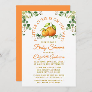 Watercolor Oranges Greenery A Little Cutie Shower Invitation