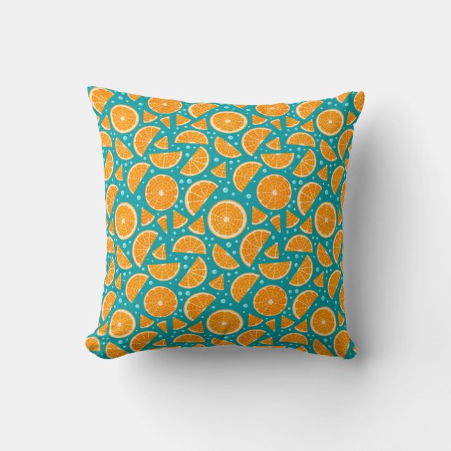 Watercolor Oranges Modern Blue Cushion (Front)
