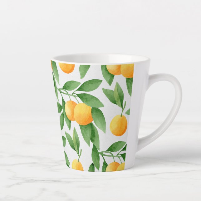 Watercolor oranges or tangerines pattern latte mug (Right)