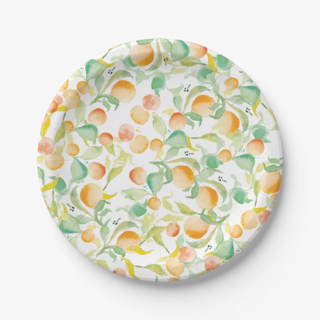 Watercolor Oranges Pattern Paper Plates (Front)