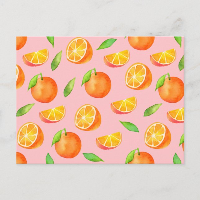 Watercolor Oranges Pattern Postcard (Front)