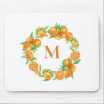 Watercolor Oranges Wreath Tropical Monogram Mouse Pad<br><div class="desc">Citrus wreath theme mousepad. It features watercolor oranges and leaves wreath. Personalise by adding a monogram. This monogram oranges mousepad is perfect as a personalised gift.</div>