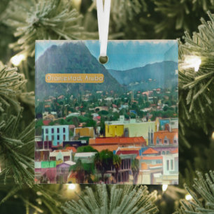 Watercolor Oranjestad, Aruba Glass Tree Decoration