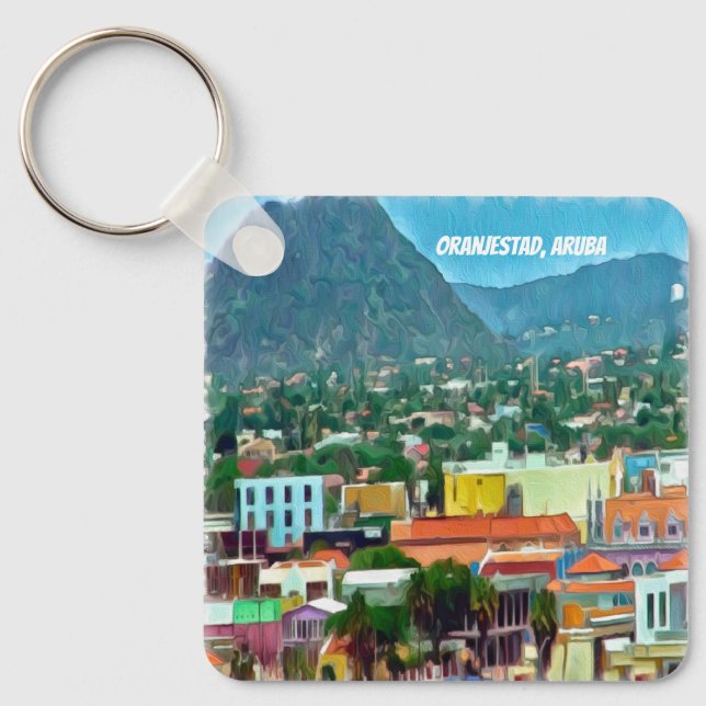 Watercolor Oranjestad, Aruba Key Ring (Front)