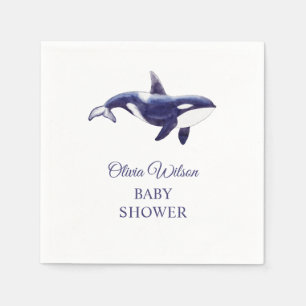 Watercolor Orca Whale Baby Shower Napkin