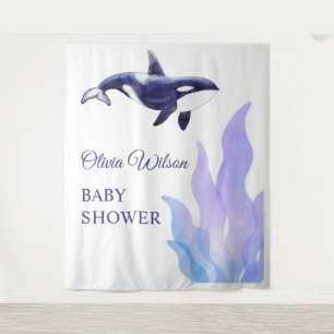 Watercolor Orca Whale Baby Shower Tapestry