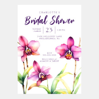 Watercolor Orchid Bridal Shower Invitation