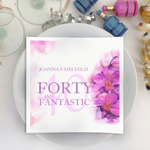 Watercolor orchid flower 40th birthday custom name napkin
