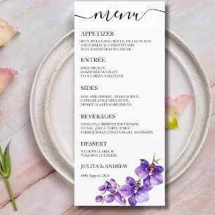 Watercolor Orchid flower Wedding Menu card
