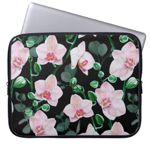 Watercolor orchid flowers and eucalyptus leaves pa laptop sleeve