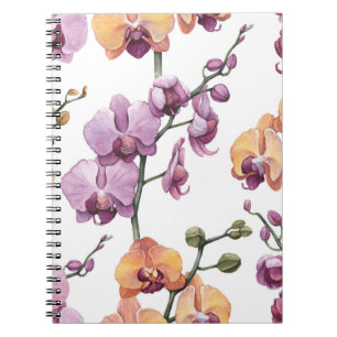 Watercolor orchid flowers, seamless pattern. notebook