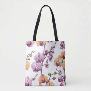 Watercolor orchid flowers, seamless pattern. tote bag