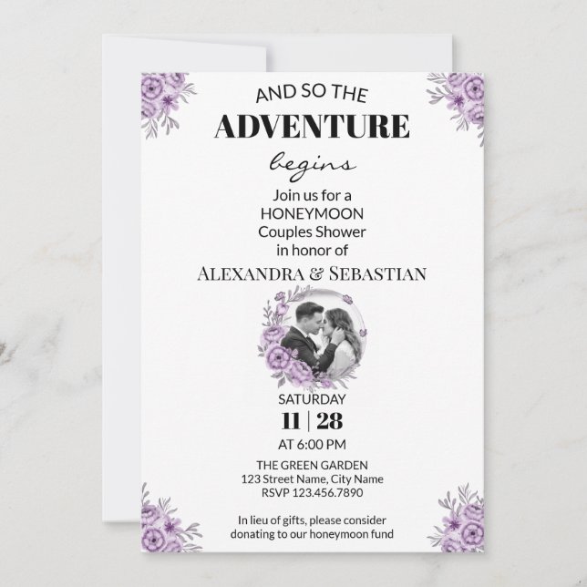 Watercolor Orchid Honeymoon Shower Invitation (Front)