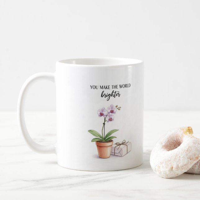Watercolor Orchid Inspirational Mug (With Donut)