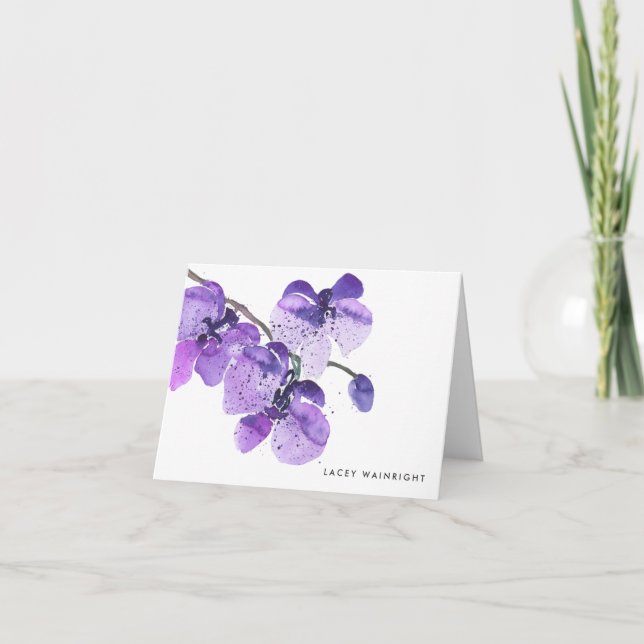 Watercolor Orchid Personalised Notecard (Front)