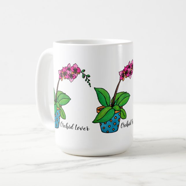 Watercolor Orchid Plant In Beautiful Pot Coffee Mug (Front Left)